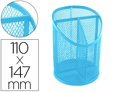 Cubilete Portalapices Q-Connect Turquesa Metal Rejilla con 3 Compartimentos Diametro 110 mm Alto 147 mm