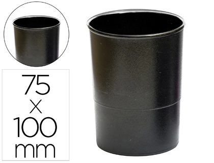 Cubilete Portalapices Q-Connect Negro Opaco Plastico 100% Reciclado Redondo Diametro 75 mm Alto 100 mm