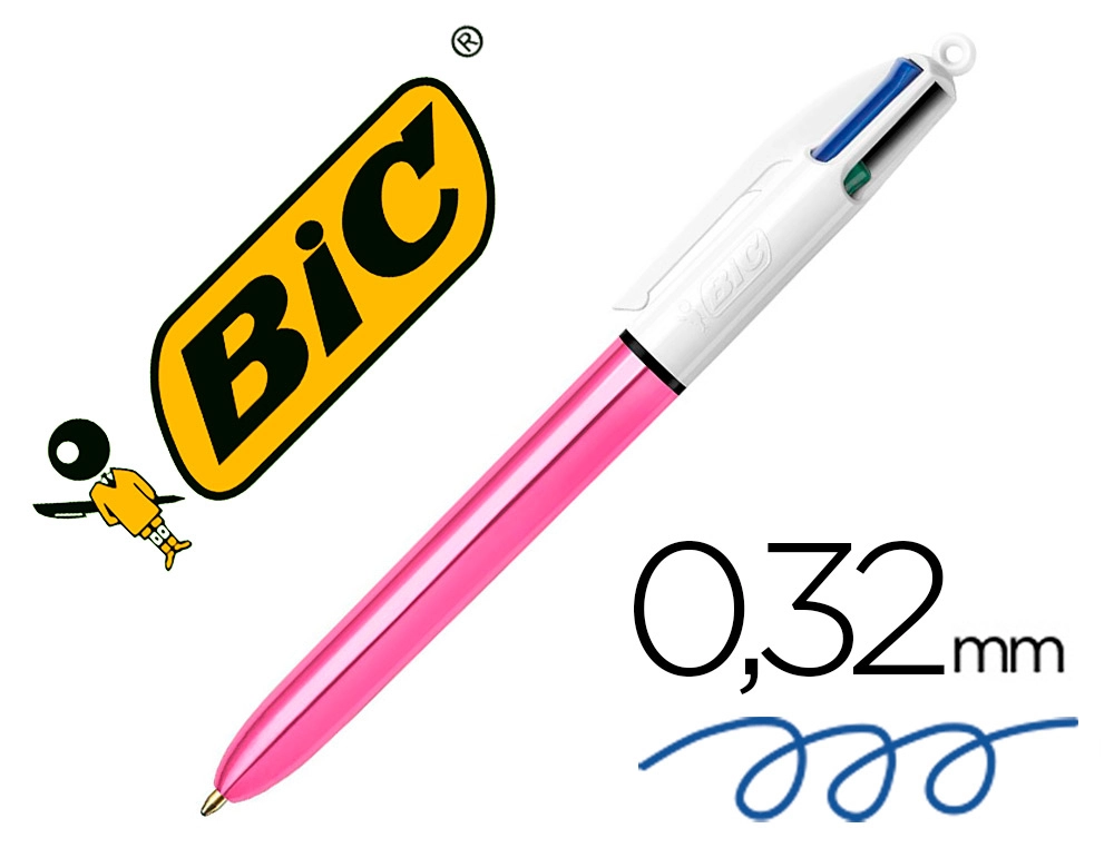 Boligrafo BIC Cuatro Colores Shine Rosa Punta de 1 mm