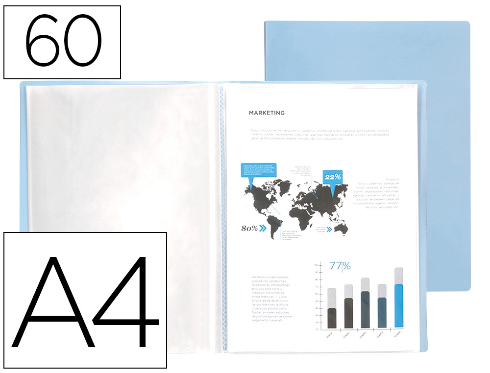 Carpeta Liderpapel Escaparate 60 Fundas Polipropileno DIN A4 Celeste Opaco