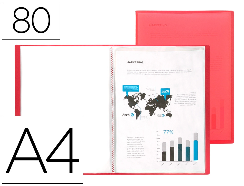 Carpeta Liderpapel Escaparate 80 Fundas Polipropileno DIN A4 Rojo Translucido