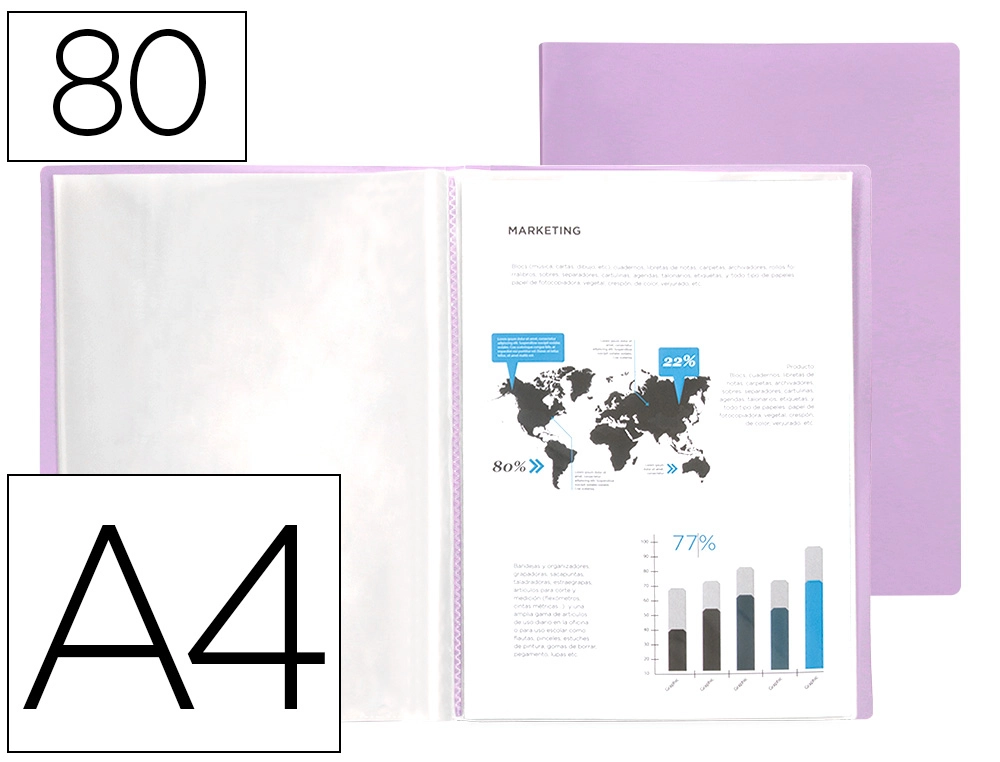 Carpeta Liderpapel Escaparate 80 Fundas Polipropileno DIN A4 Lavanda Opaco