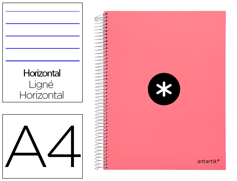 Cuaderno Espiral A4 Micro Antartik Tapa Forrada 120h 90 gr Horizontal 5 Bandas 4 Taladros Color Coral