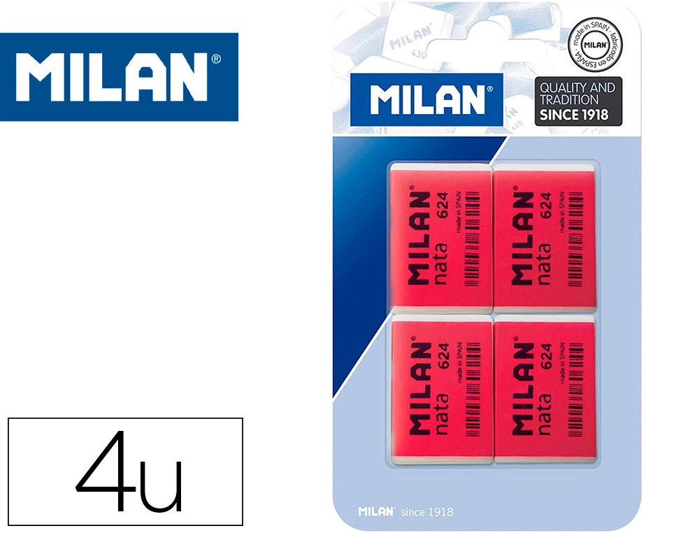 Goma de Borrar Milan Nata 624 Blister de 4 Unidades