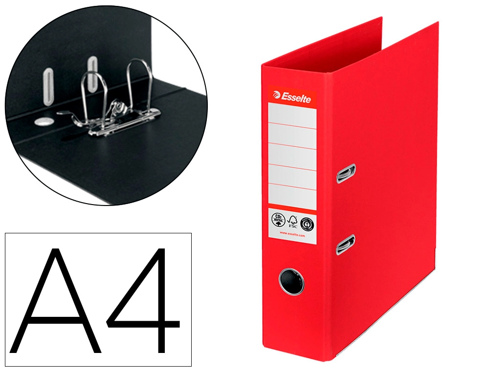 Archivador de Palanca Esselte N 1 co2 Neutral DIN A4 Carton Forrado Lomo 75 mm Rojo Vivida