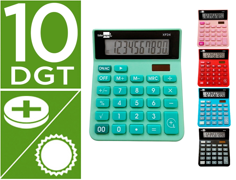 Calculadora Liderpapel Sobremesa xf25 10 Digitos Solar y Pilas 127x105x24 mm Expositor de 10 Unidades