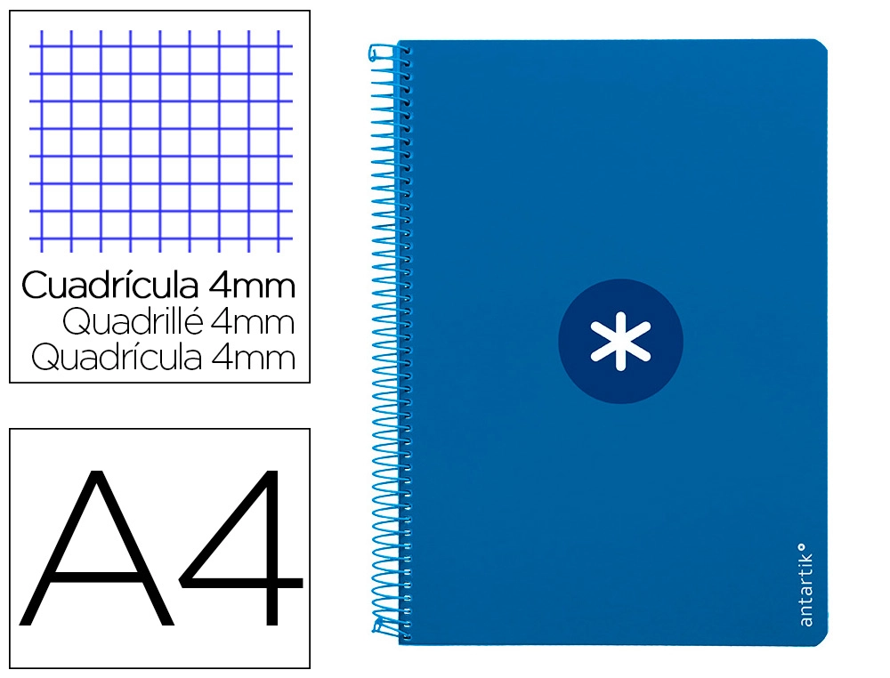 Cuaderno Espiral A4 Antartik Tapa Dura 80h 90gr Cuadro 4mm con Margen Color Azul Oscuro