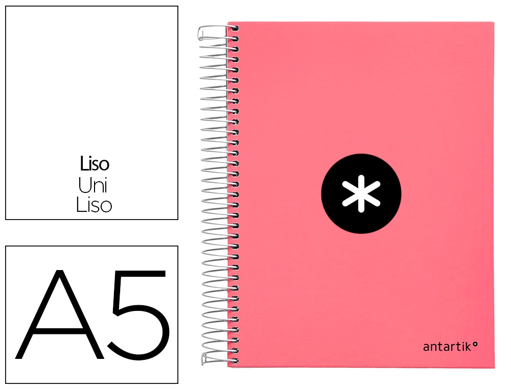 Cuaderno Espiral A5 Micro Antartik Tapa forrada120h 90 gr Liso 5 Bandas 6 Taladros Color Coral