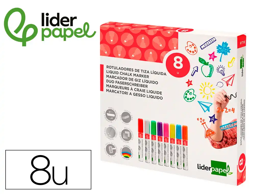 Rotulador liderpapel tiza liquida punta redonda trazo 6 mm caja de 8 unidades colores surtidos