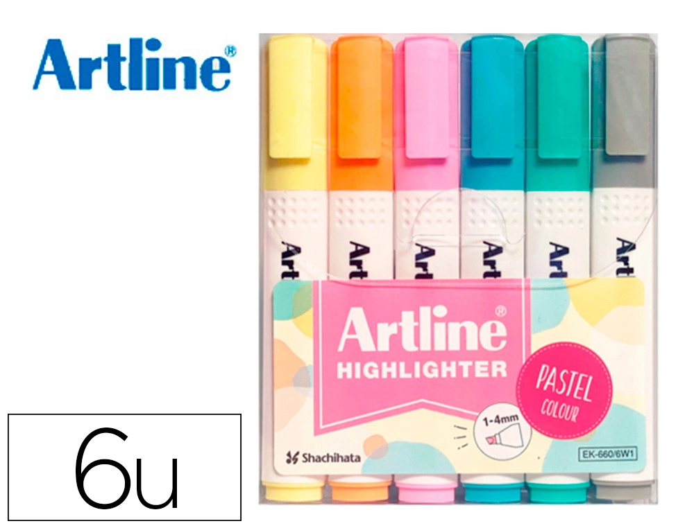 Rotulador Artline Fluorescente Ek-660 Colores Pastel Bolsa de 6 Unidades Colores Surtidos