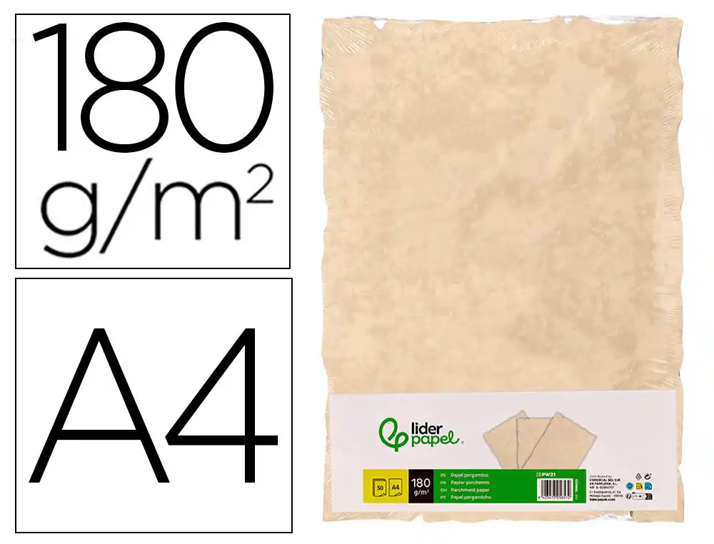 Papel Pergamino Liderpapel DIN A4 con Bordes 180 gr Color Crema Paquete de 50 Hojas