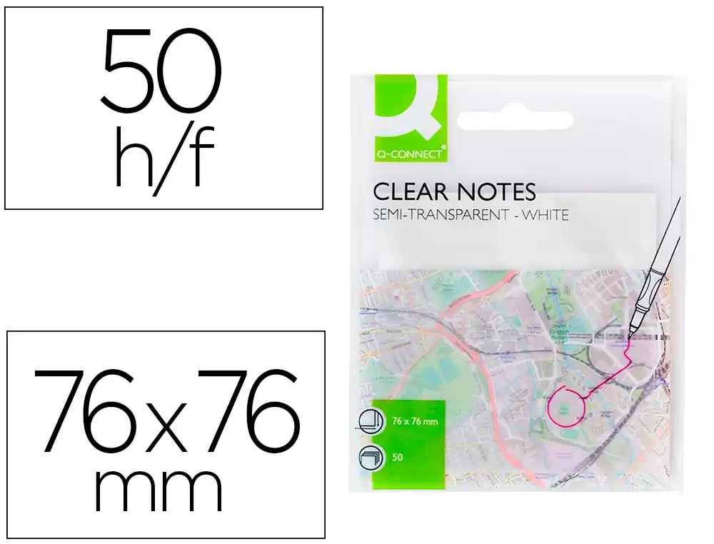 Bloc de Notas Adhesivas Quita y Pon Q-Connect 76x76 mm Removible Plastico Translucido Blanco 50 Hojas