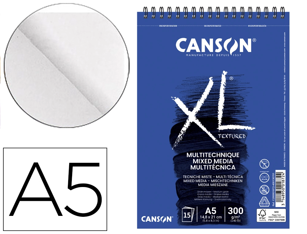 Bloc Dibujo Acuarela Canson Xl Mix Media Grano Medio DIN A5 15 Hojas 300 Gr/m2