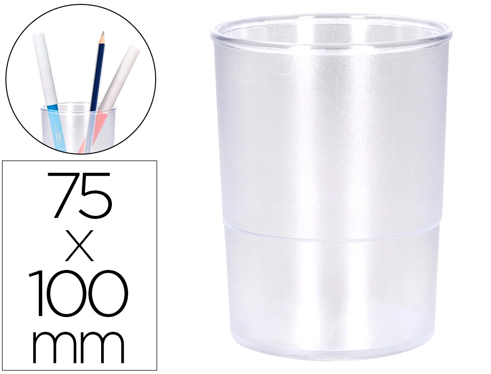 Cubilete Portalapices Q-Connect Transparente Plastico Diametro 75 mm Alto 100 mm