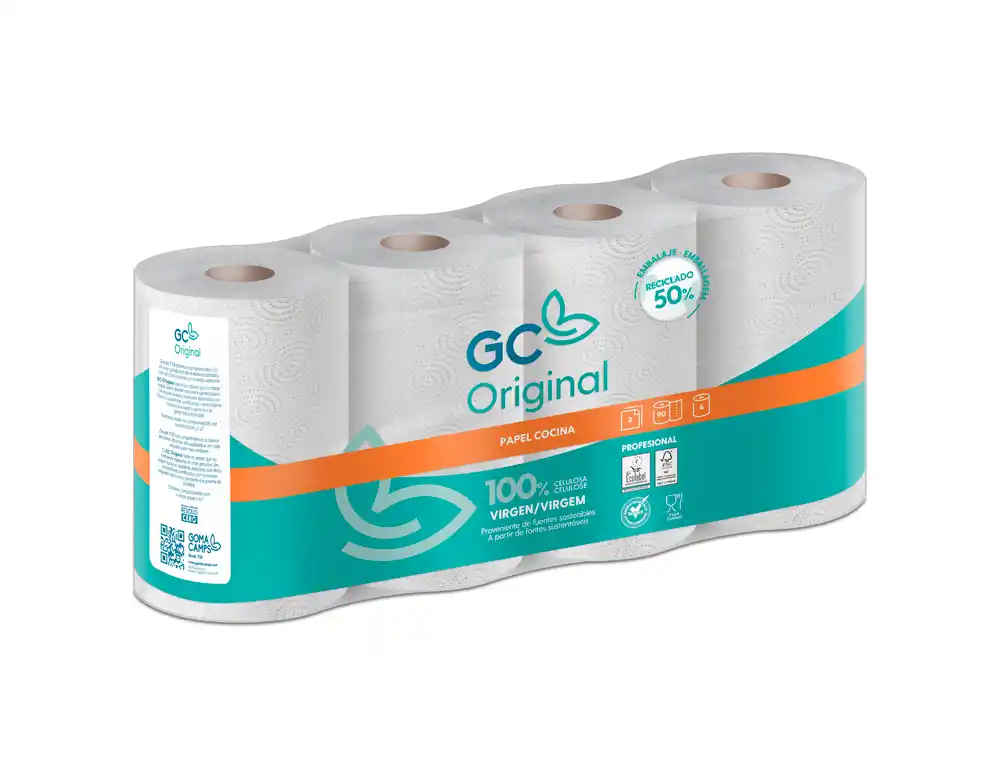 Papel de Cocina Goma Camps 2 Capas 90 Servicios 224 mm x 21,6 m 21,5 G/m2 Paquete de 4 Rollos