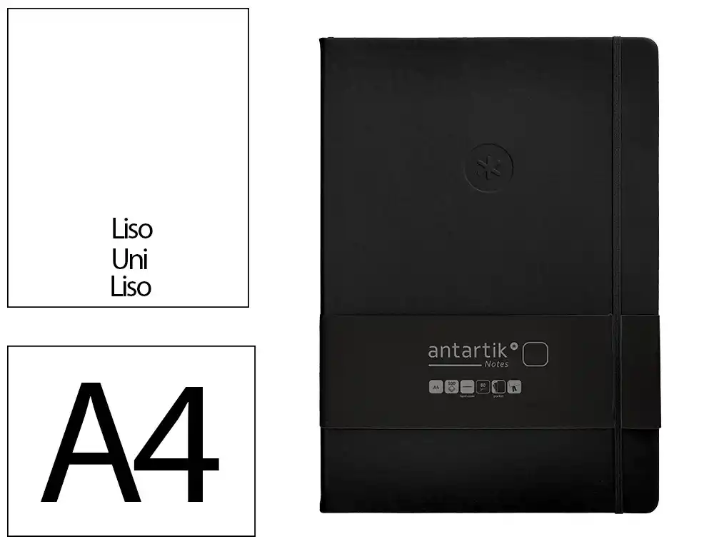 Cuaderno con Gomilla Antartik Notes Tapa Dura A4 Hojas Lisas Negro 100 Hojas 80 gr Fsc
