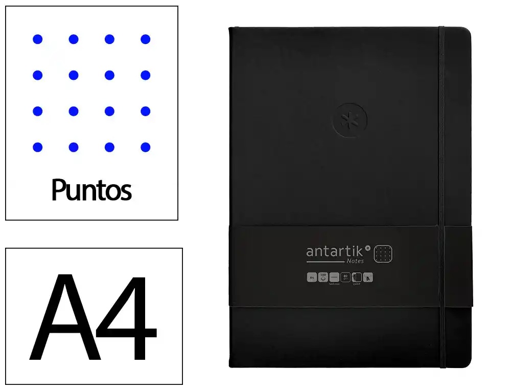 Cuaderno con Gomilla Antartik Notes Tapa Dura A4 Hojas Puntos Negro 100 Hojas 80 gr Fsc