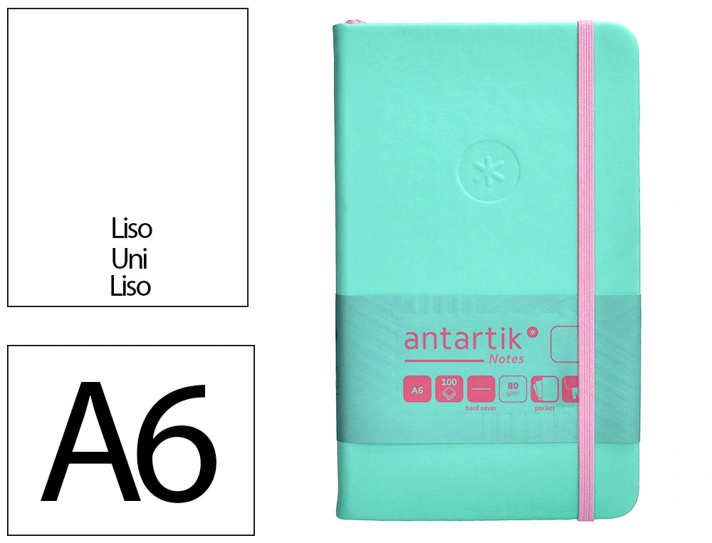 Cuaderno con Gomilla Antartik Notes Tapa Dura A6 Hojas Lisas Rosa y Turquesa 100 Hojas 80 gr Fsc