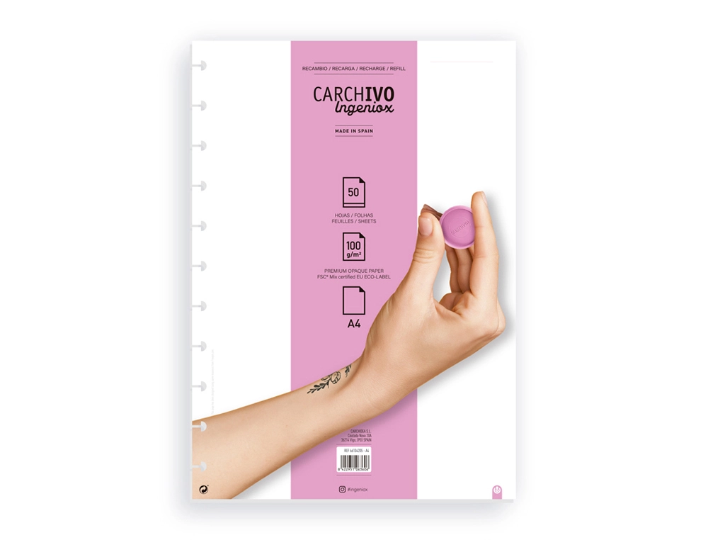 Recambio Cuaderno Carchivo Ingeniox A4 50 Hojas Liso