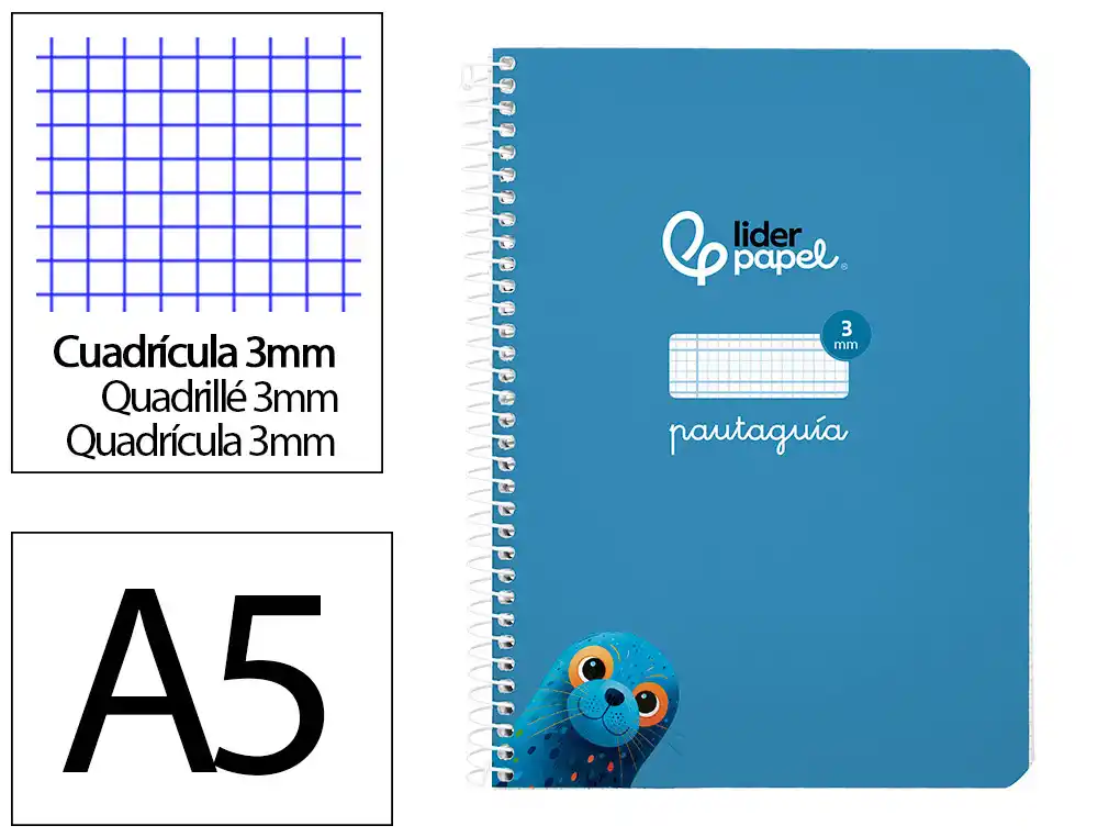 Cuaderno Espiral Liderpapel A5 Pautaguia Tapa Blanda 40h 75gr Cuadro Pautado 3mm Color Azul