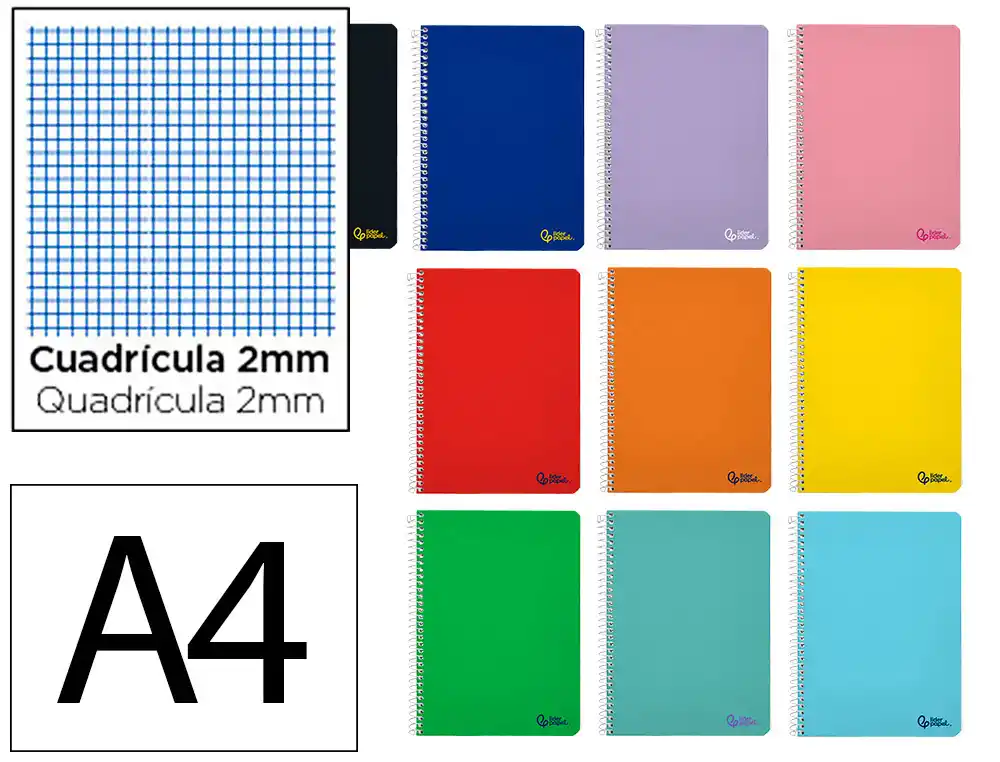 Cuaderno Espiral Liderpapel A4 Smart Tapa Blanda 80h 75gr Milimetrado 2mm Colores Surtidos