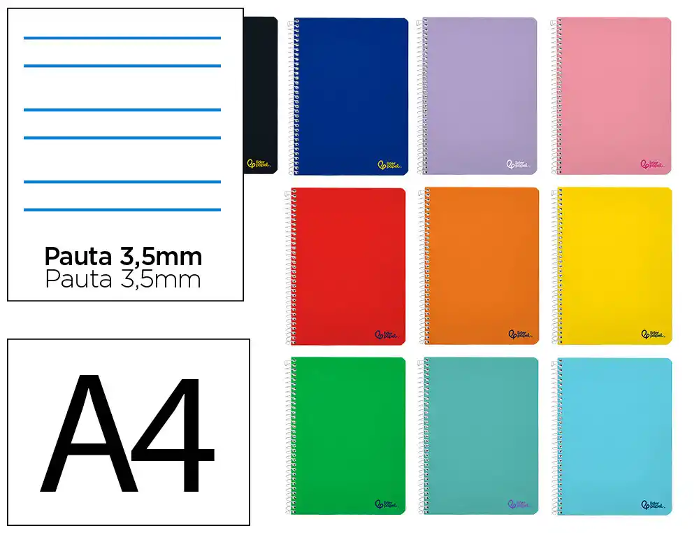 Cuaderno Espiral Liderpapel A4 Smart Tapa Blanda 80h 75gr Rayado Montessori 3,5mm con Margen Colores Surtidos