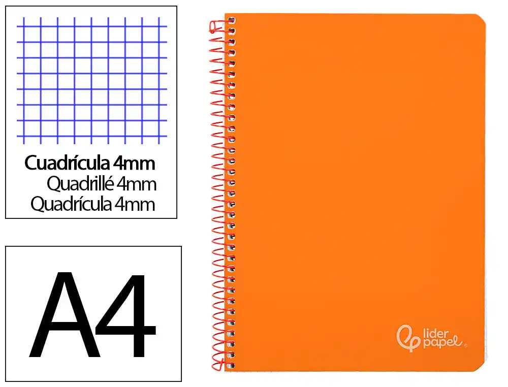 Cuaderno Espiral Liderpapel A4 Witty Tapa Dura 80h 90gr Cuadro 4mm con Margen Color Naranja