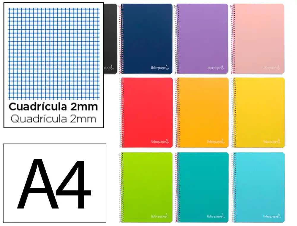 Cuaderno Espiral Liderpapel A4 Witty Tapa Dura 80h 90gr Milimetrado 2mm Colores Surtidos