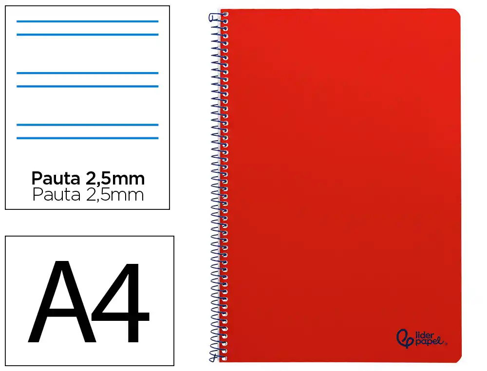 Cuaderno Espiral Liderpapel A4 Smart Tapa Blanda 80h 75gr Pauta 3,5mm con Margen Color Rojo