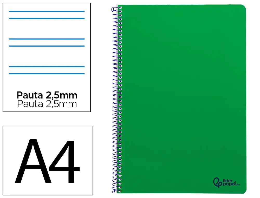 Cuaderno Espiral Liderpapel A4 Smart Tapa Blanda 80h 75gr Pauta 3,5mm con Margen Color Verde