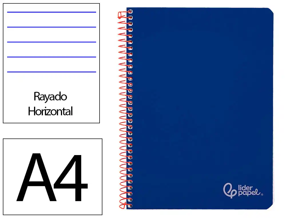 Cuaderno Espiral Liderpapel A4 Witty Tapa Dura 80h 90gr Rayado Horizontal con Margen Color Azul Oscuro