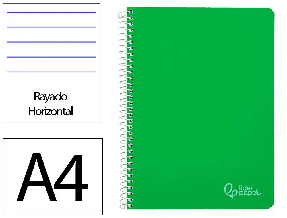 Cuaderno Espiral Liderpapel A4 Witty Tapa Dura 80h 90gr Rayado Horizontal con Margen Color Verde