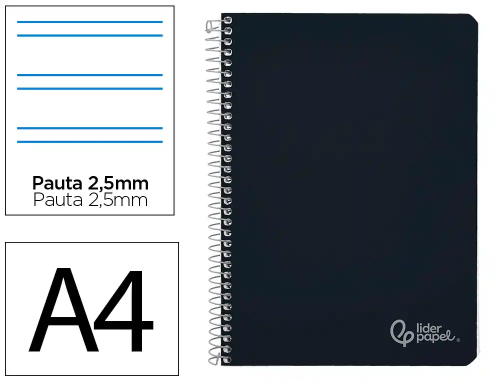 Cuaderno Espiral Liderpapel A4 Witty Tapa Dura 80h 90gr Pauta 2,5mm con Margen Color Negro