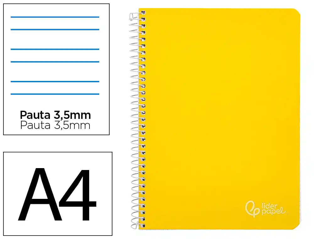 Cuaderno Espiral Liderpapel A4 Witty Tapa Dura 80h 90gr Pauta 3,5mm con Margen Color Amarillo