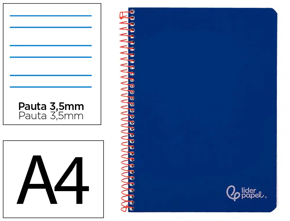 Cuaderno Espiral Liderpapel A4 Witty Tapa Dura 80h 90gr Pauta 3,5mm con Margen Color Azul Oscuro