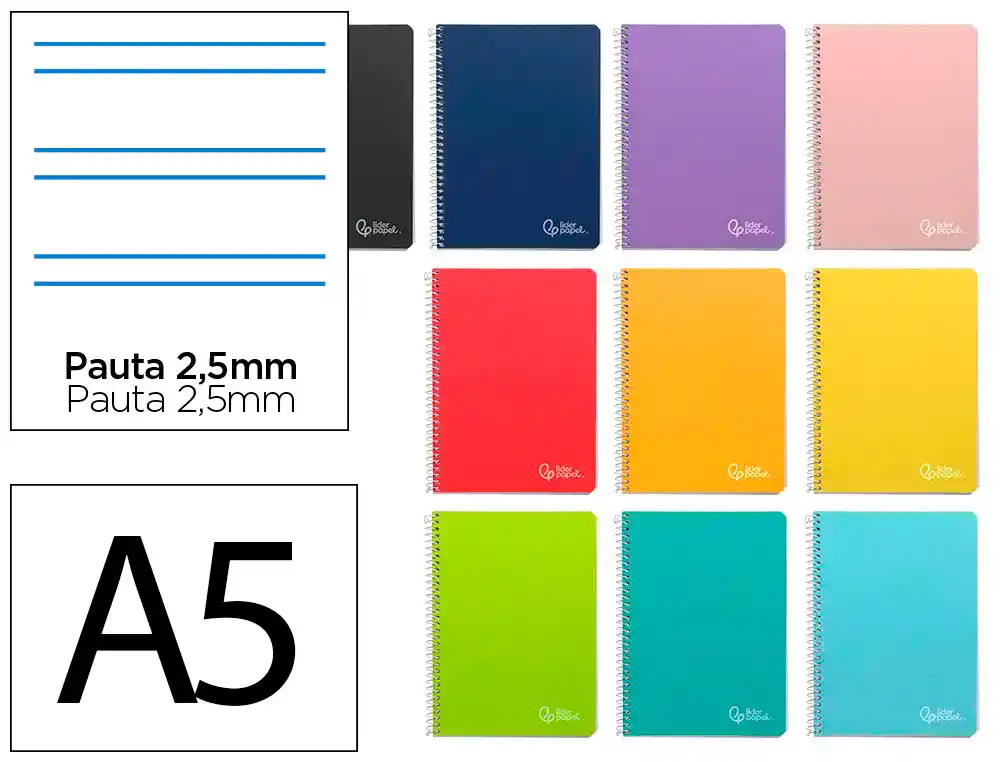 Cuaderno Espiral Liderpapel A5 Witty Tapa Dura 80h 90gr Pauta Estrecha 2,5mm con Margen Colores Surtidos