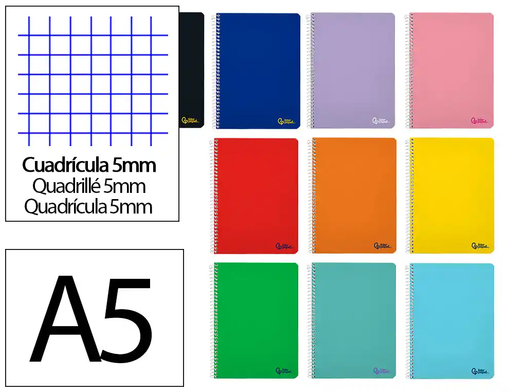 Cuaderno Espiral Liderpapel A5 Micro Smart Tapa Blanda 80h 75gr Cuadro 5mm Doble Margen 6 Taladros Colores