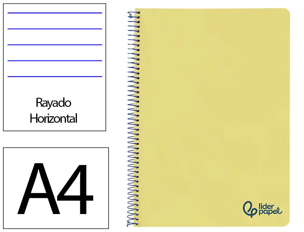 Cuaderno Espiral Liderpapel A4 Wonder Tapa Plastico 80h 90gr Rayado Horizontal con Margen Color Amarillo