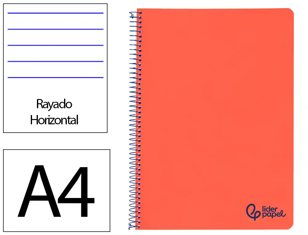 Cuaderno Espiral Liderpapel A4 Wonder Tapa Plastico 80h 90gr Rayado Horizontal con Margen Color Rojo