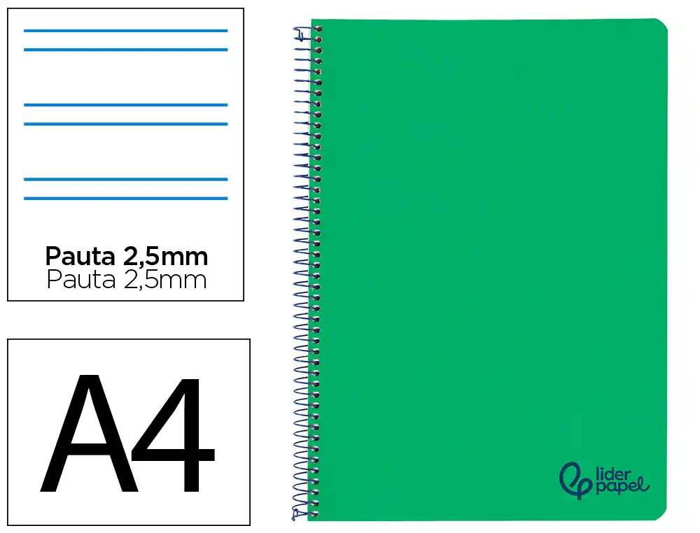 Cuaderno Espiral Liderpapel A4 Wonder Tapa Plastico 80h 90gr Pauta Estrecha 2,5mm con Margen Color Verde Oscuro