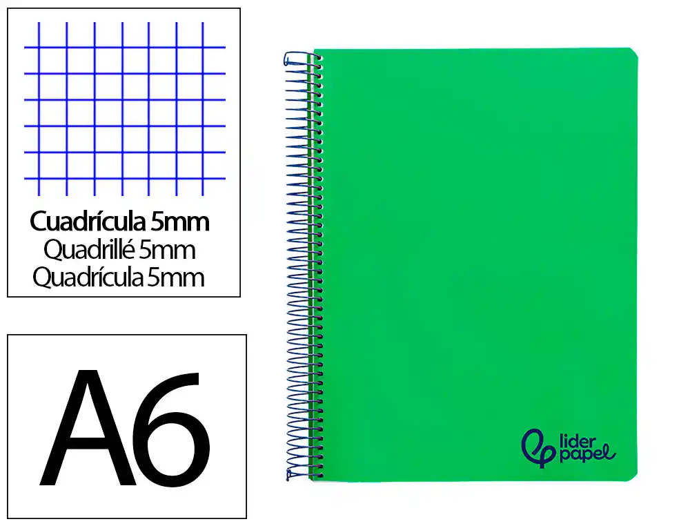 Cuaderno Espiral Liderpapel A6 Micro Wonder Tapa Plastico 120h 90gr Cuadro 5mm 4 Bandas Color Verde Oscuro