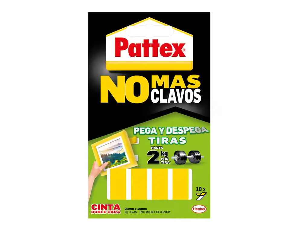 Cinta Doble Cara Pattex Pega y Despega No Mas Clavo Blister de 10 Unidades