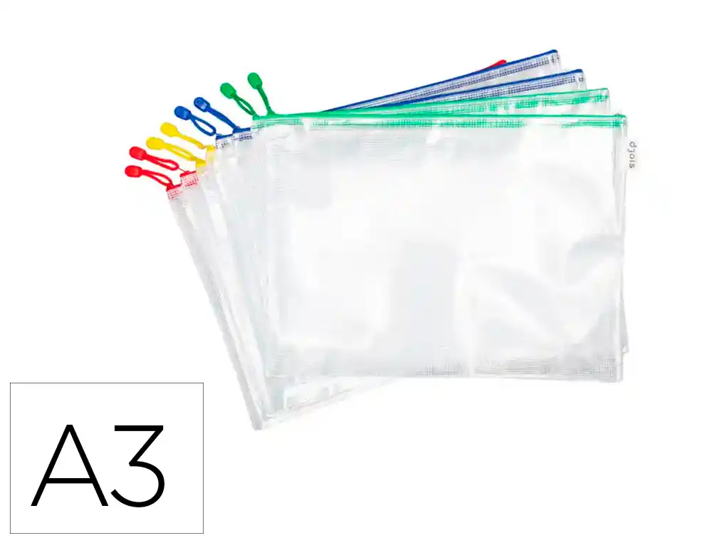 Bolsa multiusos djois zipper con cremallera din a3 pack de 8 unidades colores surtidos