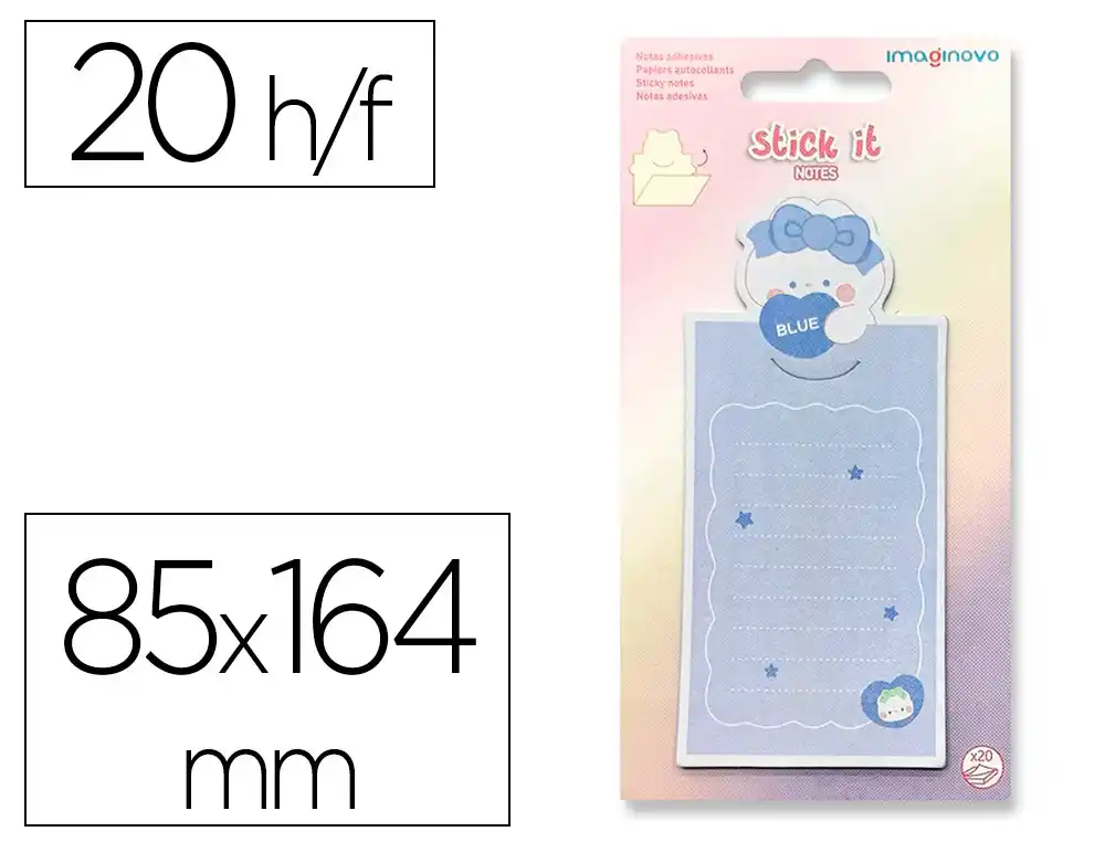 Bloc Notas Adhesivas Imaginovo Letter con Mensaje Trasero Conejito Azul 20 Hojas 85x164 mm