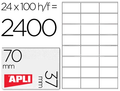 Etiqueta Adhesiva Apli 1273 Tamaño 70x37 mm Fotocopiadora Laser Ink-Jet Caja con 100 Hojas DIN A4