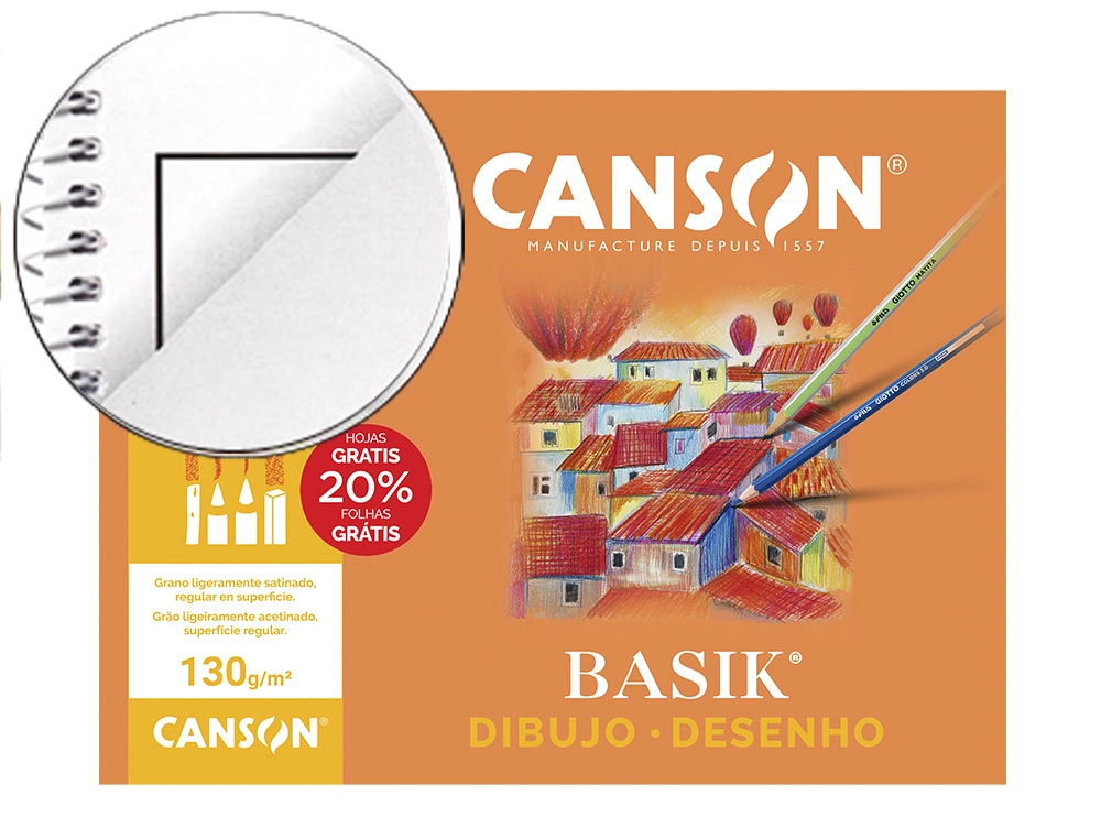 Papel Dibujo Basik 240x320 DIN A4 + 130 gr con Recuadro Minipack de 10 Hojas