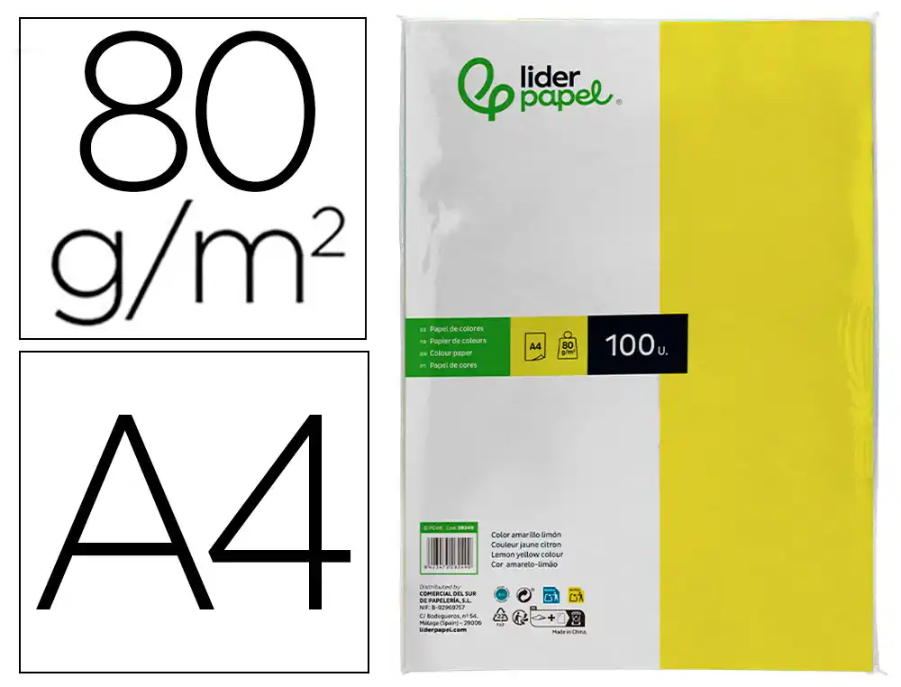 Papel Color Liderpapel A4 80gr Limon Paquete de 100 Hojas