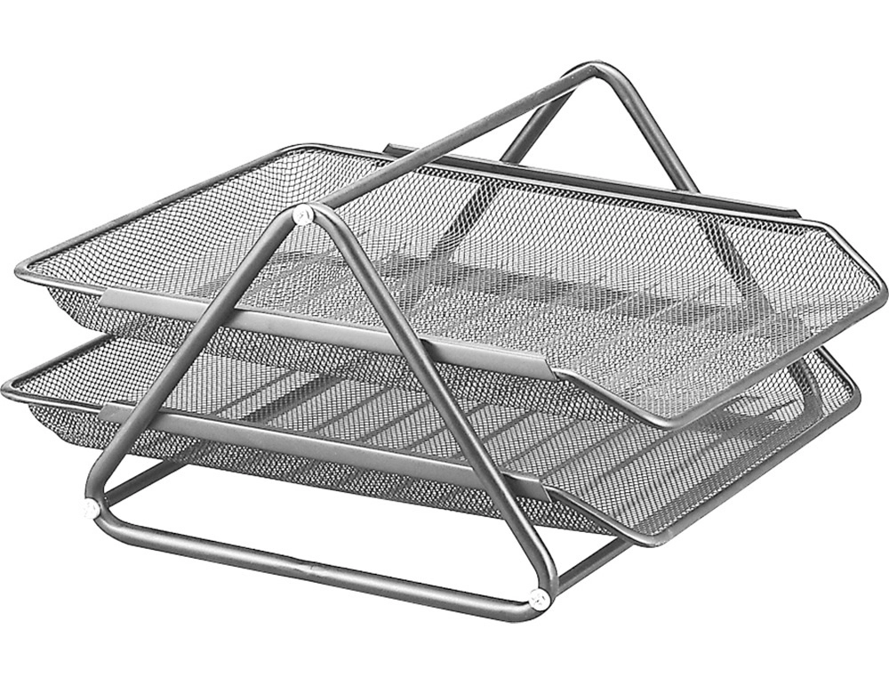 Bandeja Sobremesa Metalica Q-Connect Rejilla gxa100 Plata 2 Bandejas Movibles 300x185x350 mm