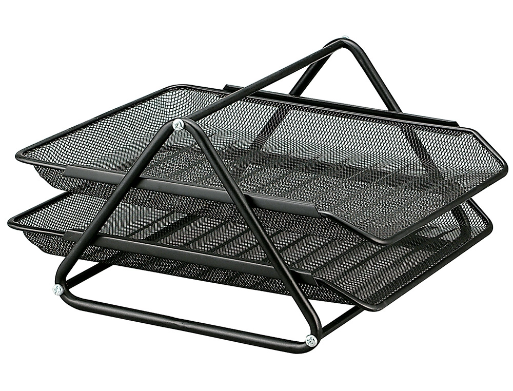 Bandeja Sobremesa Metalica Q-Connect Rejilla gxa100 Negra 2 Bandejas Movibles 300x185x350 mm