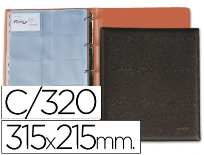 Tarjetero Pardo Folio 4 Anillas Similpiel Negro para 320 Tarjetas 320x275 mm